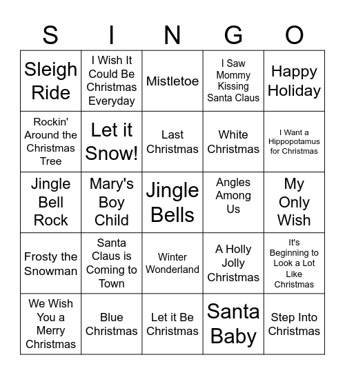 Christmas 2024 SINGO Bingo Card