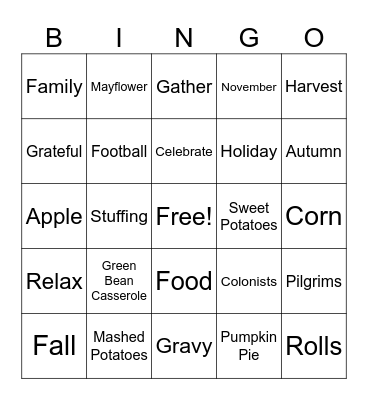 Thanksgiving Bingo Card