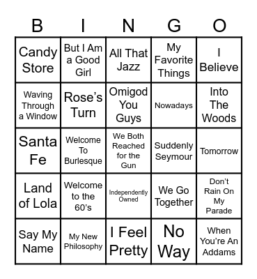 Broadway Musical Bingo Card
