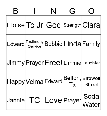 Collins Reunion Bingo Card