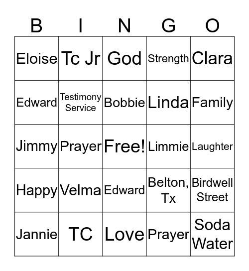 Collins Reunion Bingo Card