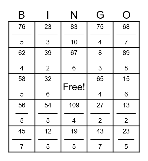 FRACTION BINGO! (Converting Improper Fractions to Mixed Fractions) Bingo Card