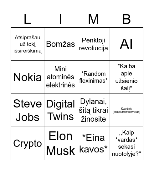 Limbo Bingo Card