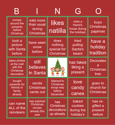 Virtual Holiday Bingo Card