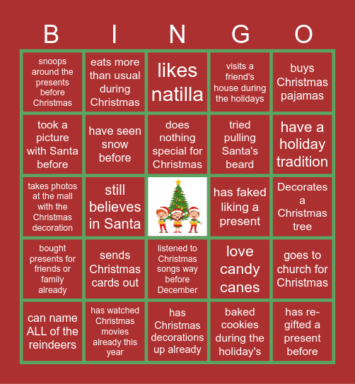 Virtual Holiday Bingo Card