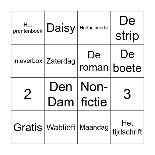 Bibliotheek Bingo Card