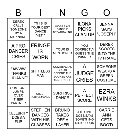 DWTS FINALE! Bingo Card