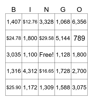Multiplication 3-Digit by 1-Digit Bingo Card