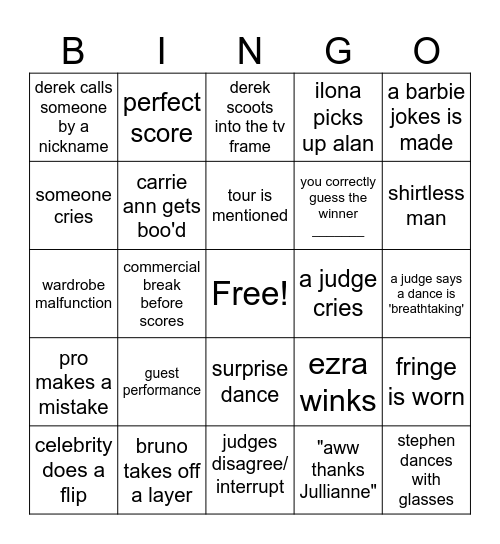 DWTS S 33 FINALE Bingo Card