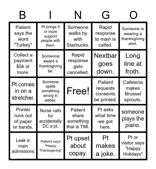 PTAC BINGO Card