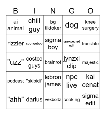 TikTok Bingo Card