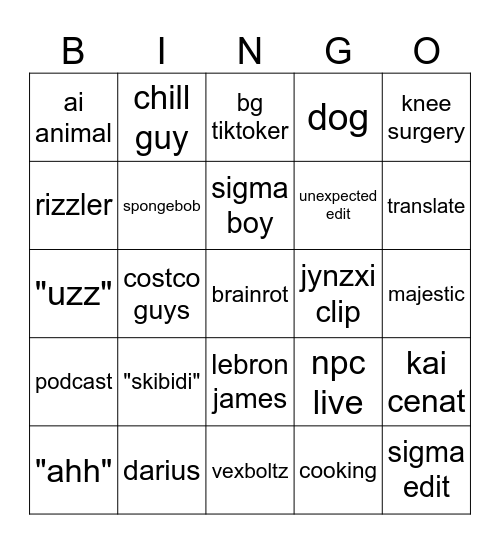 TikTok Bingo Card