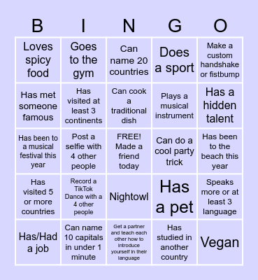 Welcome Bingo Card