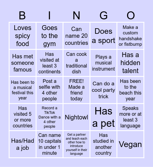 Welcome Bingo Card