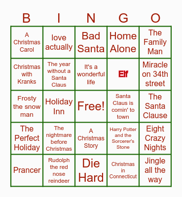 HOLIDAY MOVIE Bingo Card