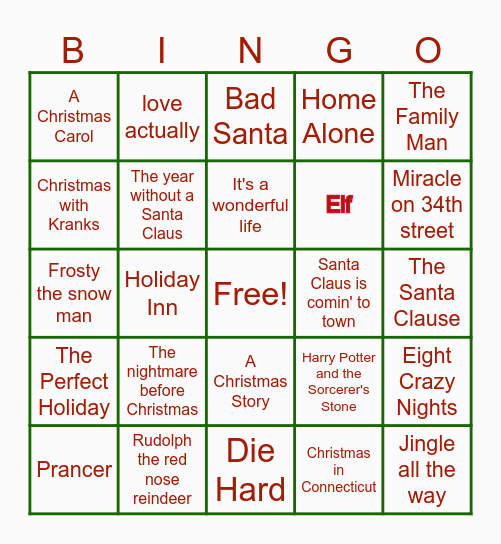 HOLIDAY MOVIE Bingo Card