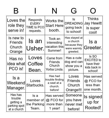 Guest Services People Bingo!!!! Bingo Card