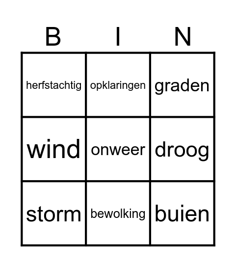Het weer Bingo Card
