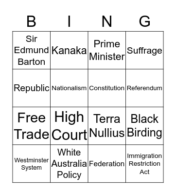 Making  A Nation  Bingo Card