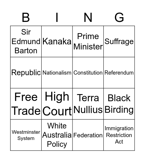 Making  A Nation  Bingo Card