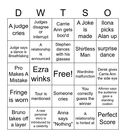 DWTS Finale! Bingo Card