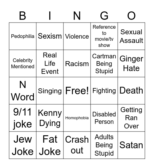 South Park Bingo Card