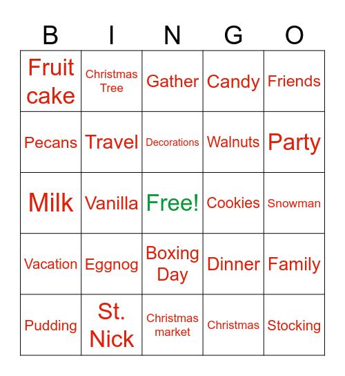 Holiday Happy Hour Bingo Card