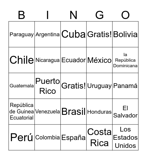 Países Bingo Card