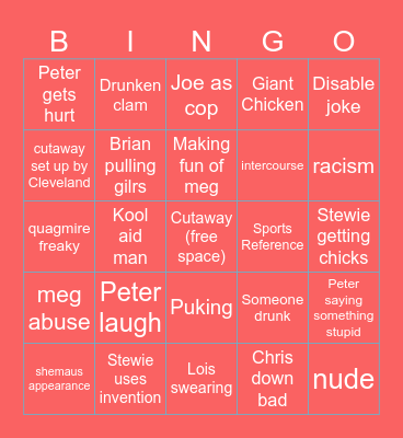 Family guy Bingo Card