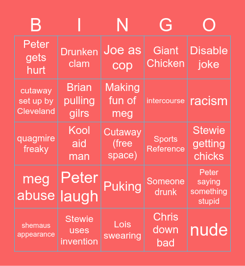 Family guy Bingo Card