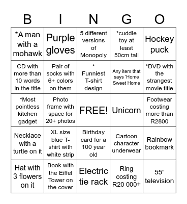 Mall Bingo Card