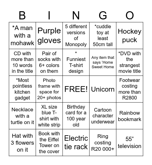 Mall Bingo Card
