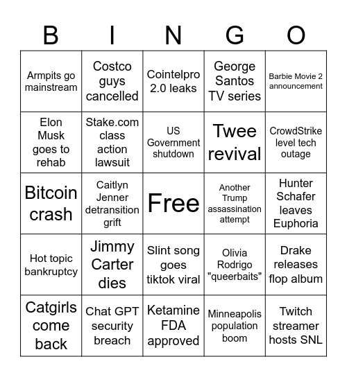 Caiden's 2025 bingo Card