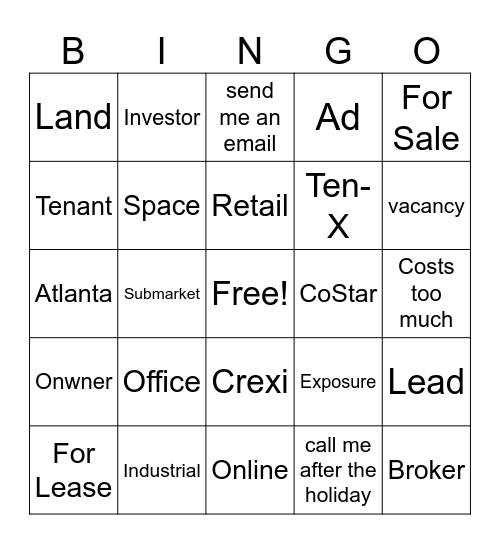 LoopNet Bingo Card