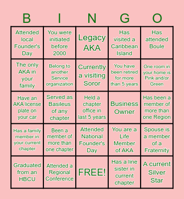 ALPHA KAPPA ALPHA SORORITY Bingo Card