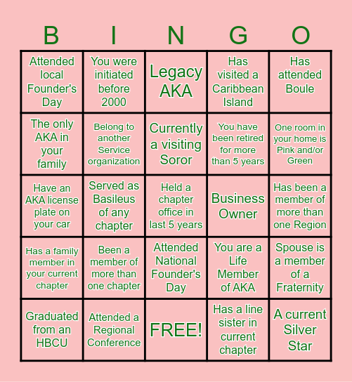 ALPHA KAPPA ALPHA SORORITY Bingo Card