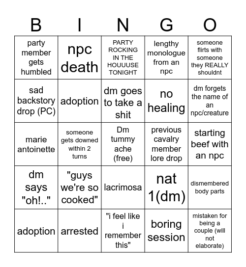 red horse gang session 6 Bingo Card