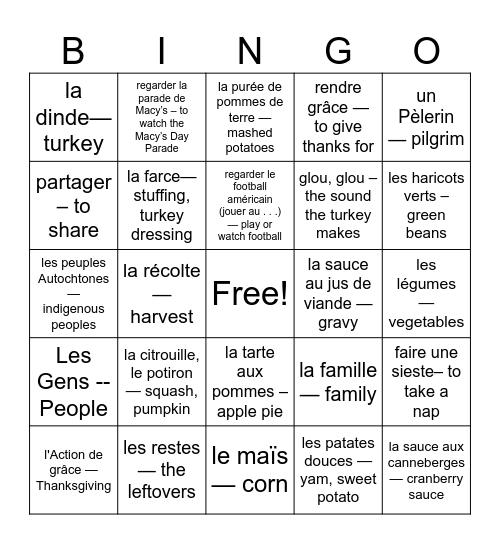 L'action de Grace Bingo Card