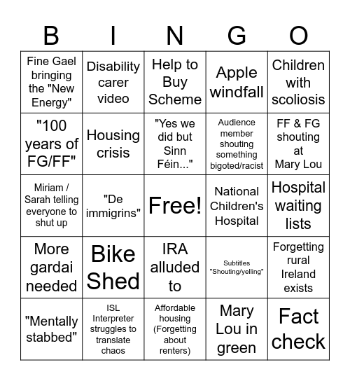 Leaders Shouting Match / Debate Bingo Card