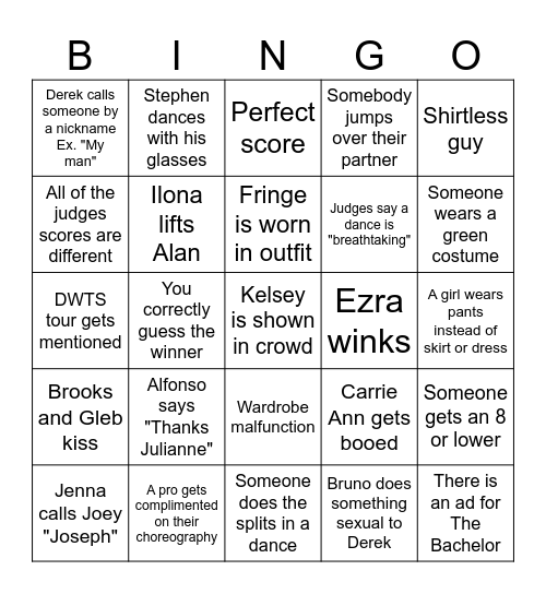 DWTS Finale Bingo!!! Bingo Card