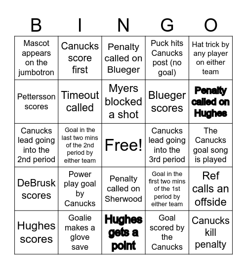 Game Day Live Bingo Card