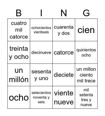 spanish bingo Card