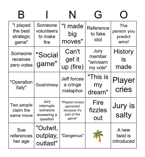 Survivor Season 47 Bingo Card