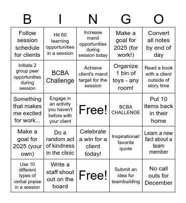 December Bingo Challenge Bingo Card