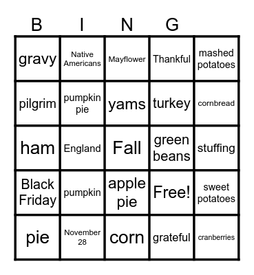 Thanksgiving Words Bingo Card