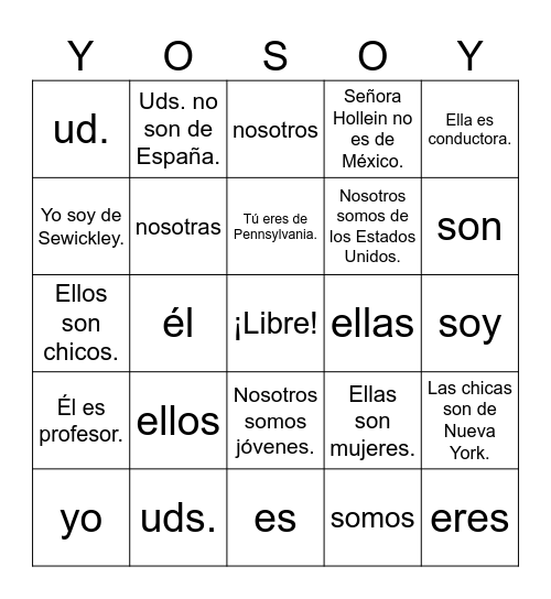 ¡Yo soy! Bingo Card