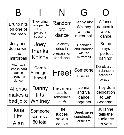 DWTS BINGO Card