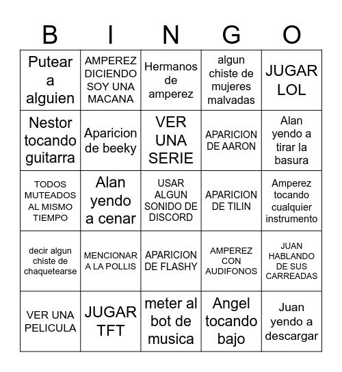 LLAMADA DE AÑAS Bingo Card