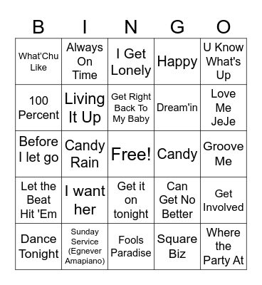 Jukebox Bingo Card