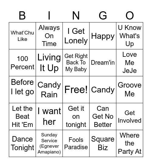 Jukebox Bingo Card